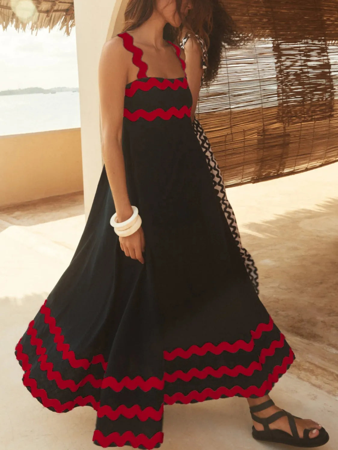 Contrast Trim Square Neck Maxi Cami Dress - Clothes For Her Online Store