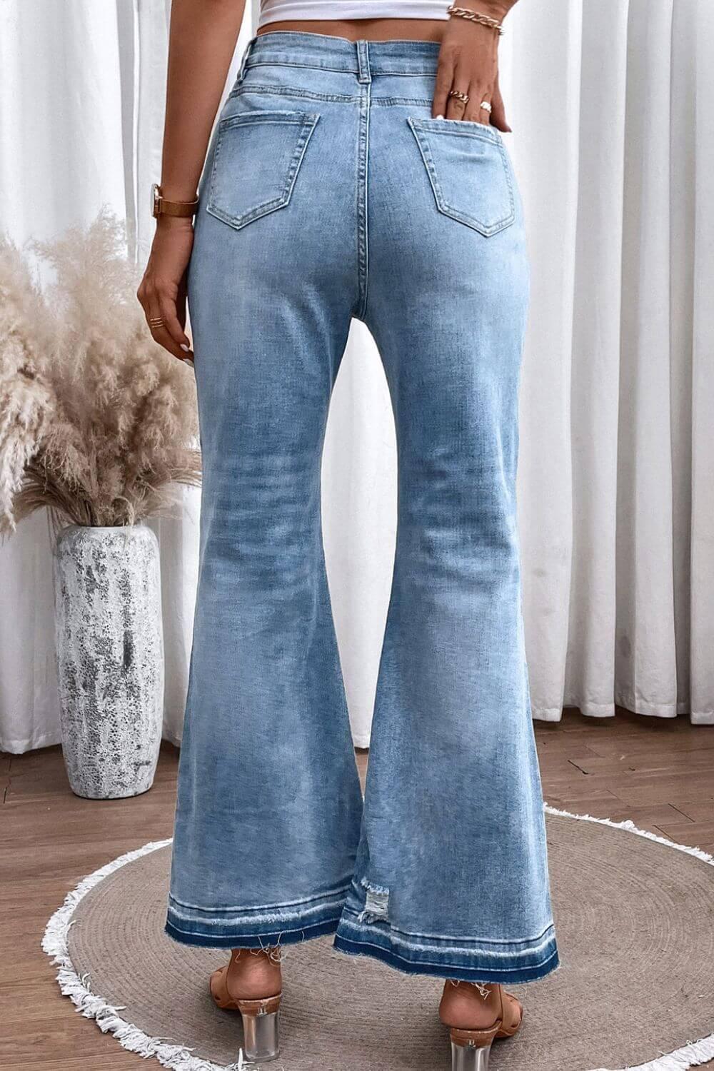 High Waist Button Fly Flared Jeans