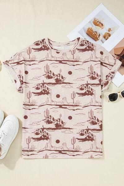 Printed Round Neck Short Sleeve T-Shirt