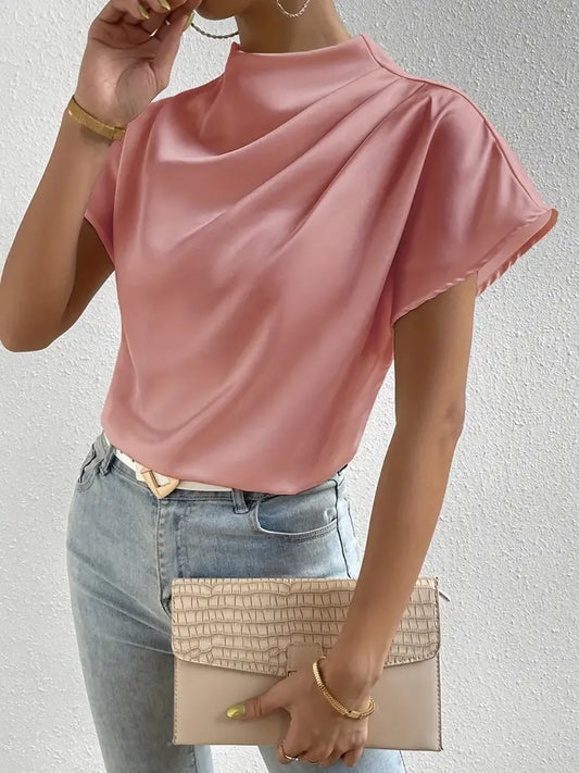 Mock Neck Short Sleeve Blouse