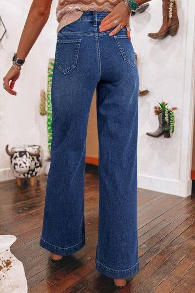 Front Pocket Patch High Waisted Wide Leg Jeans