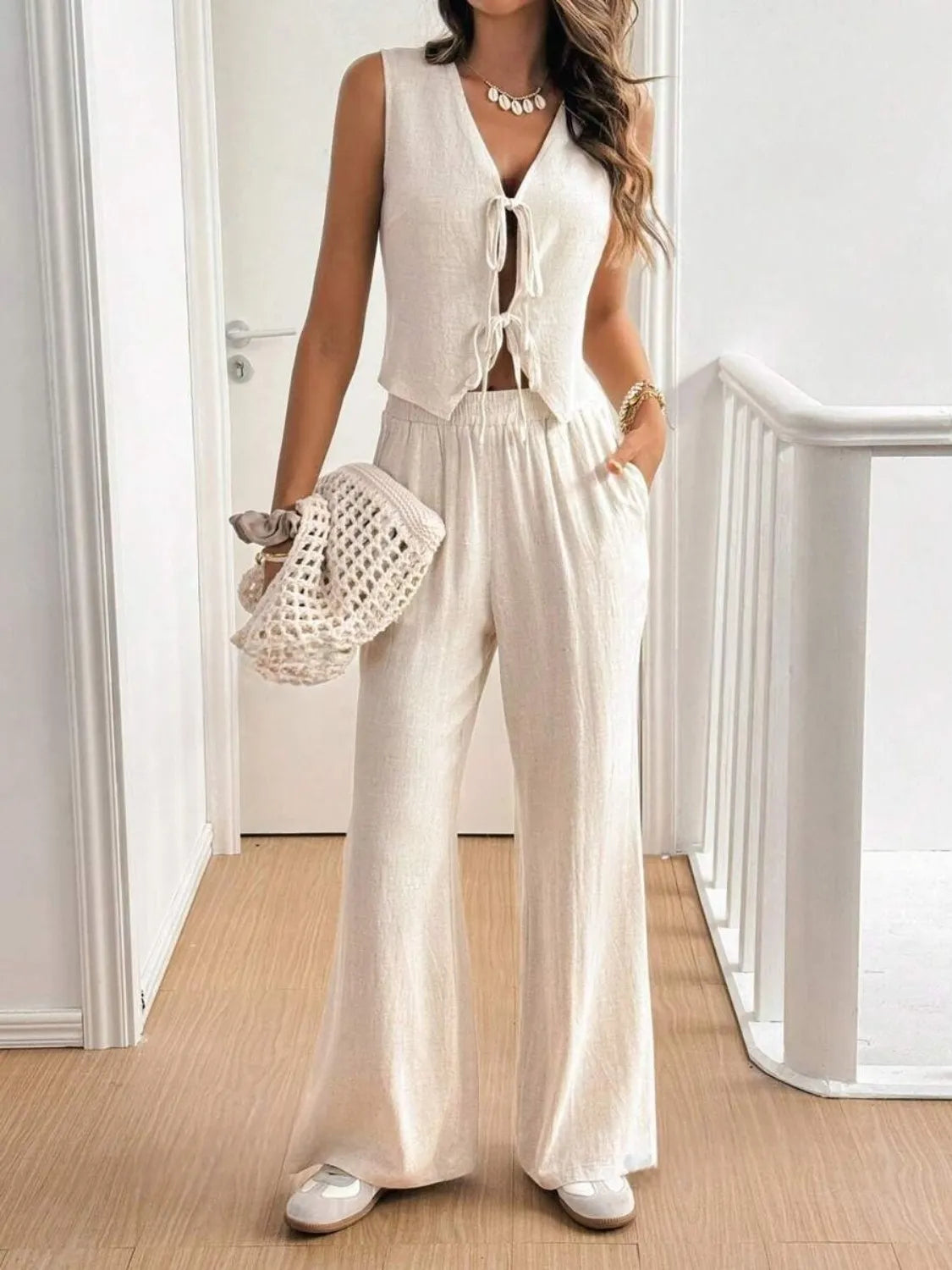 V Neck Sleeveless Top and Pants Set - Clothes For Her Online Store