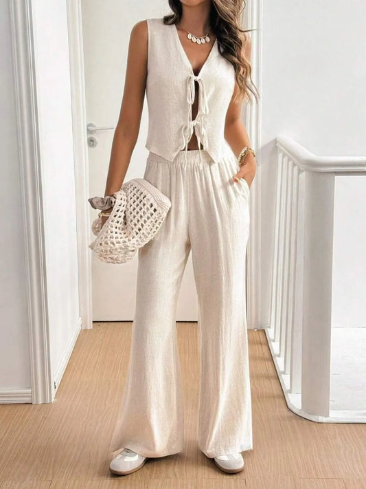 V Neck Sleeveless Top and Pants Set - Clothes For Her Online Store