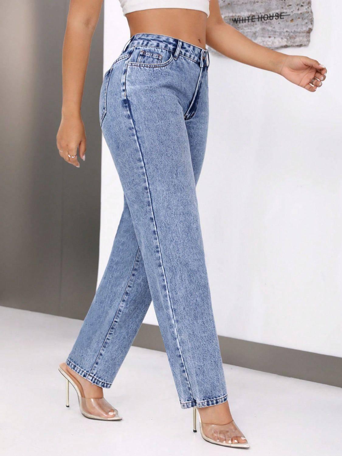 Mid-Rise Waist Jeans with Pockets - Clothes For Her Online Store