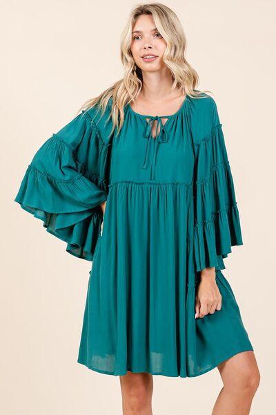 Mittoshop Frill Tie Neck Bell Sleeve Dress - Clothes For Her Online Store