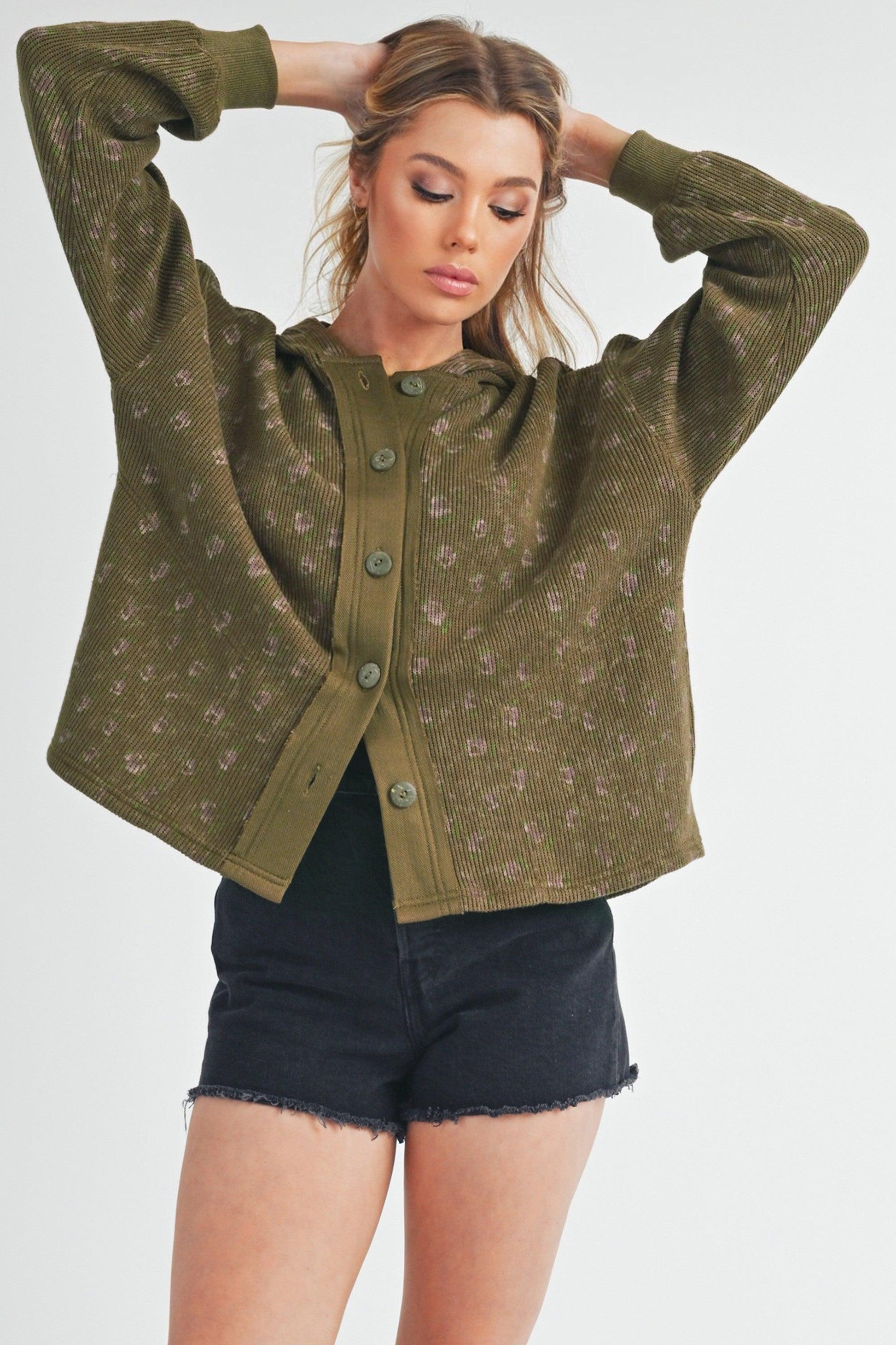 Aemi + Co Floral Button Up Hooded Jacket