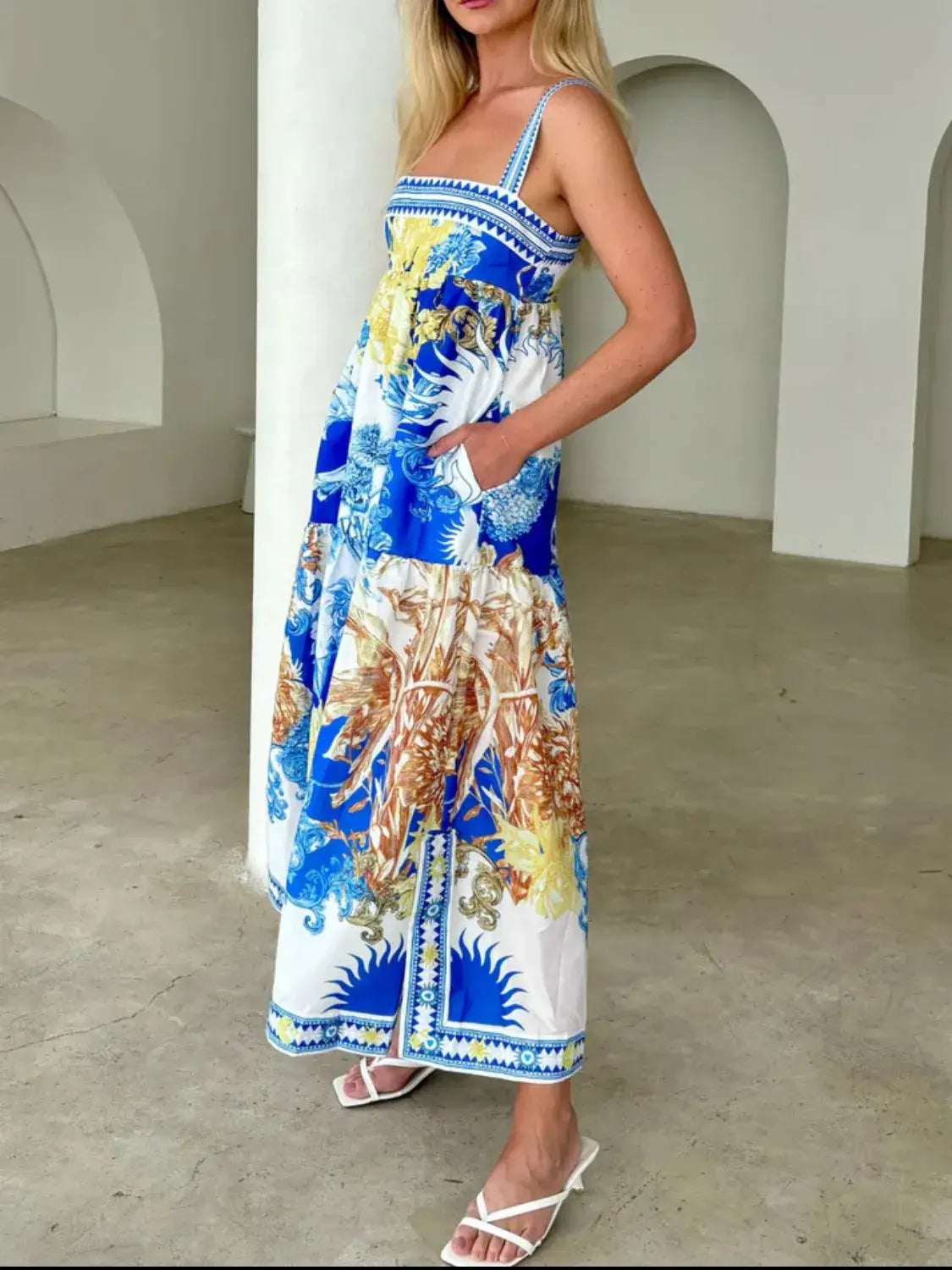Pocketed Printed Sleeveless Cami Dress