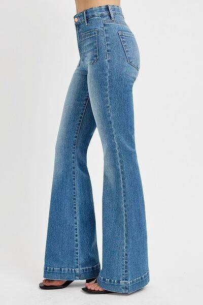 RISEN Full Size Front Patch Pocket Flare Jeans Plus Size