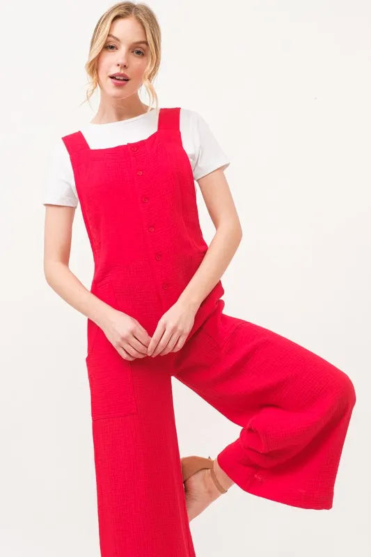 And The Why Gauze Loose Fit Tied Back Overalls - Clothes For Her Online Store