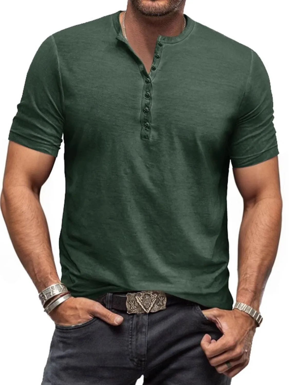 Men's Full Size Button Detail Short Sleeve Polo Plus Size