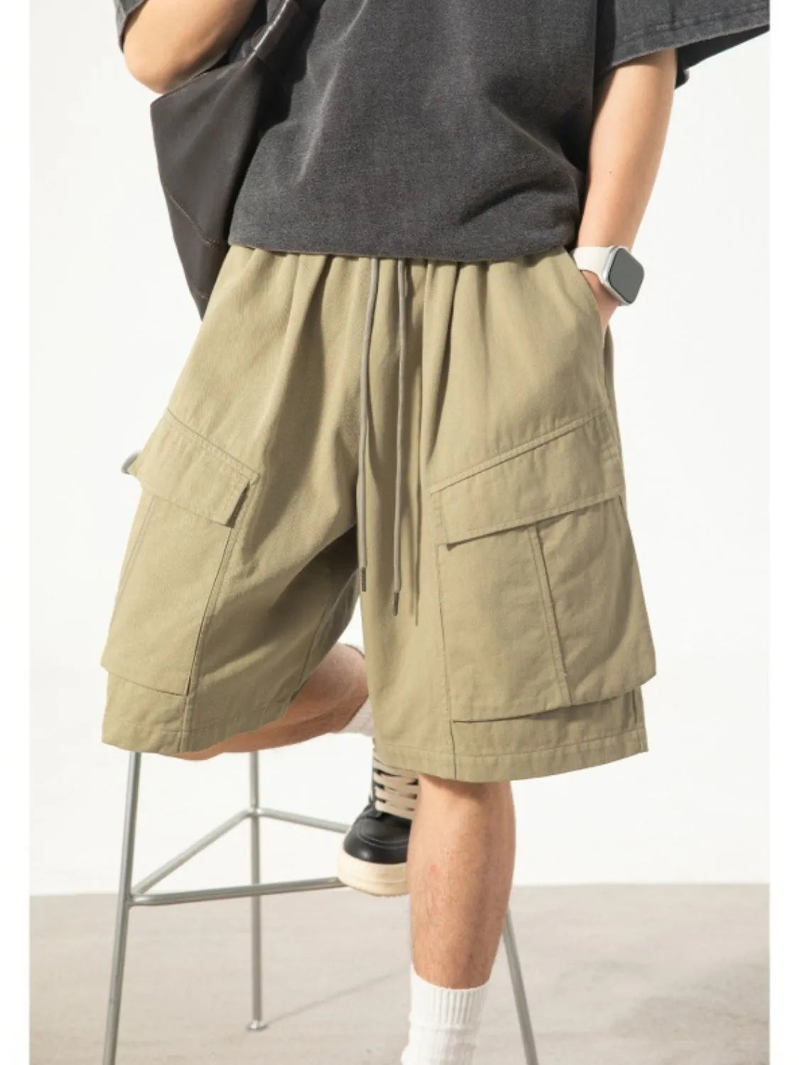 Men's Plus Size Drawstring Shorts with Pockets