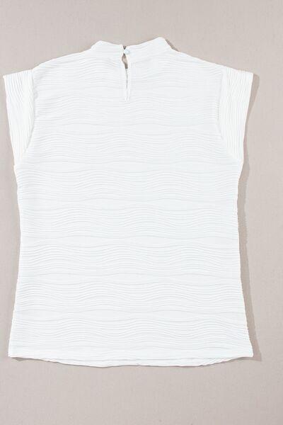 Textured Mock Neck Cap Sleeve Top