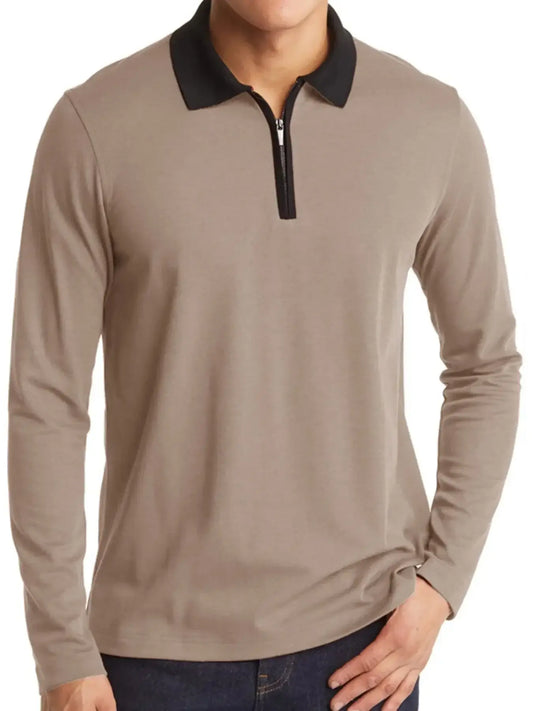 Men's Classic Long Sleeve Contrast Collar Polo Shirt