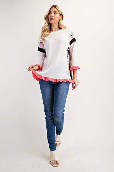 Celeste Full Size Ruffle Sleeve Color Block Top Plus Size