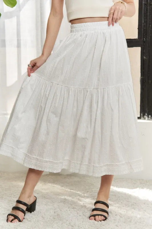 ADORA Elastic Waistband Tiered Midi Skirt - Clothes For Her Online Store
