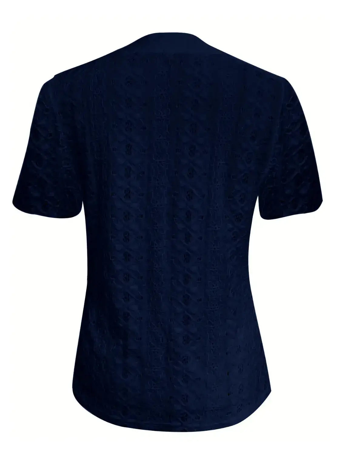 Openwork Notched Short Sleeve Top - Clothes For Her Online Store