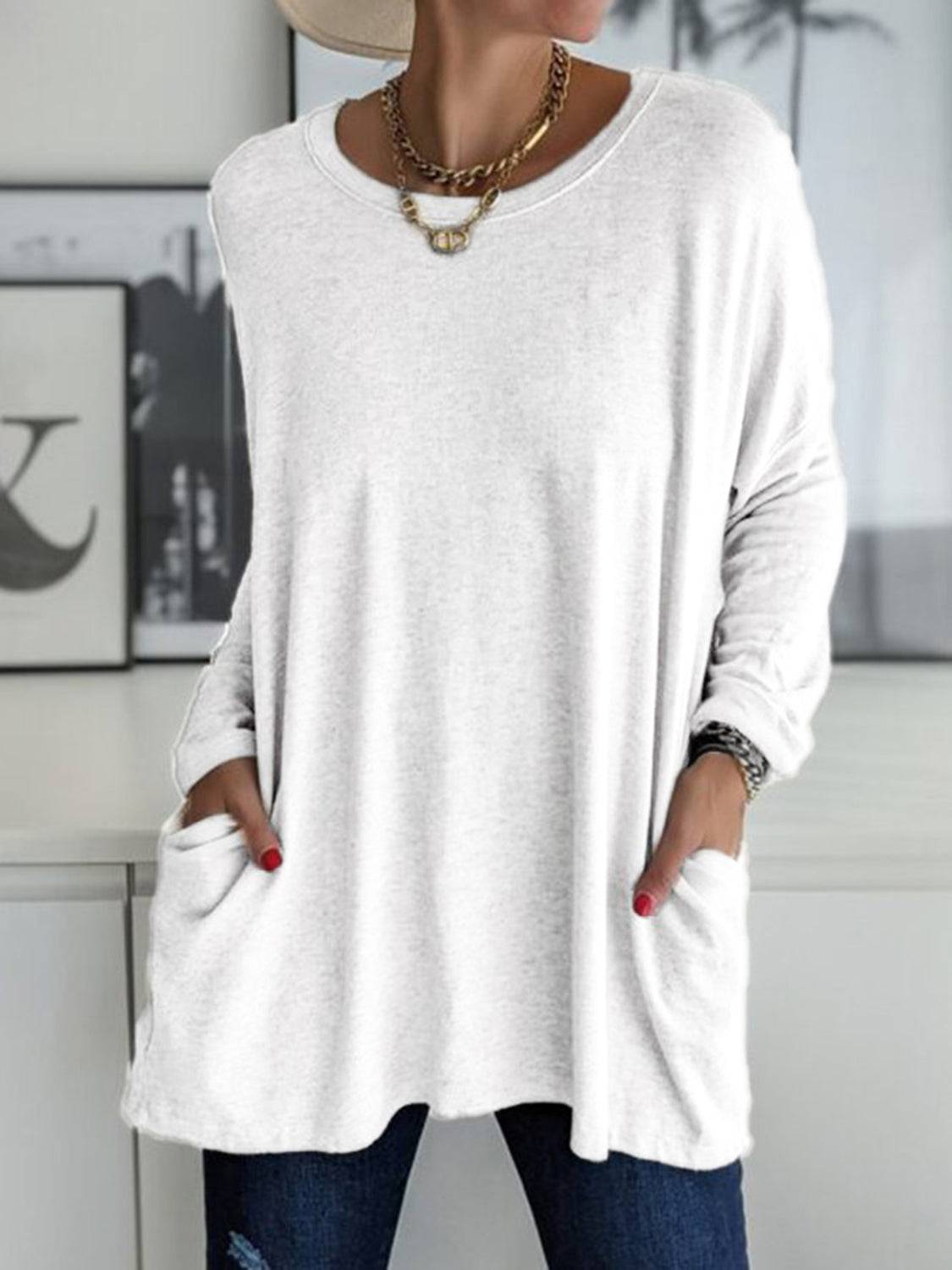 Full Size Round Neck Long Sleeve T-Shirt - Clothes For Her Online Store