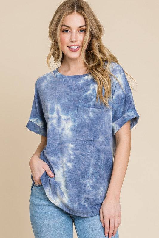 BOMBOM Tie-Dye Round Neck Short Sleeve T-Shirt - Clothes For Her Online Store