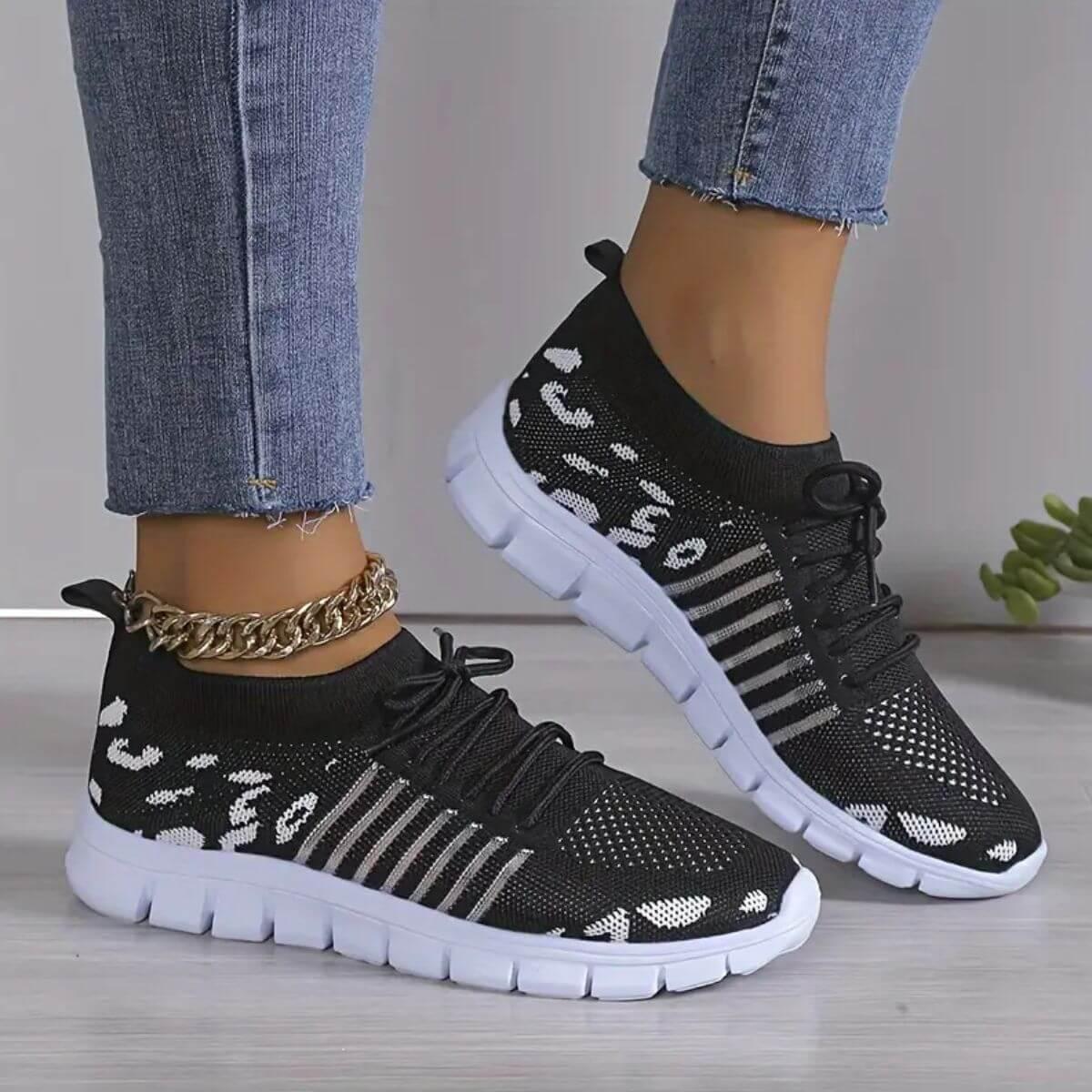 Leopard Round Toe Lace Up Athletic