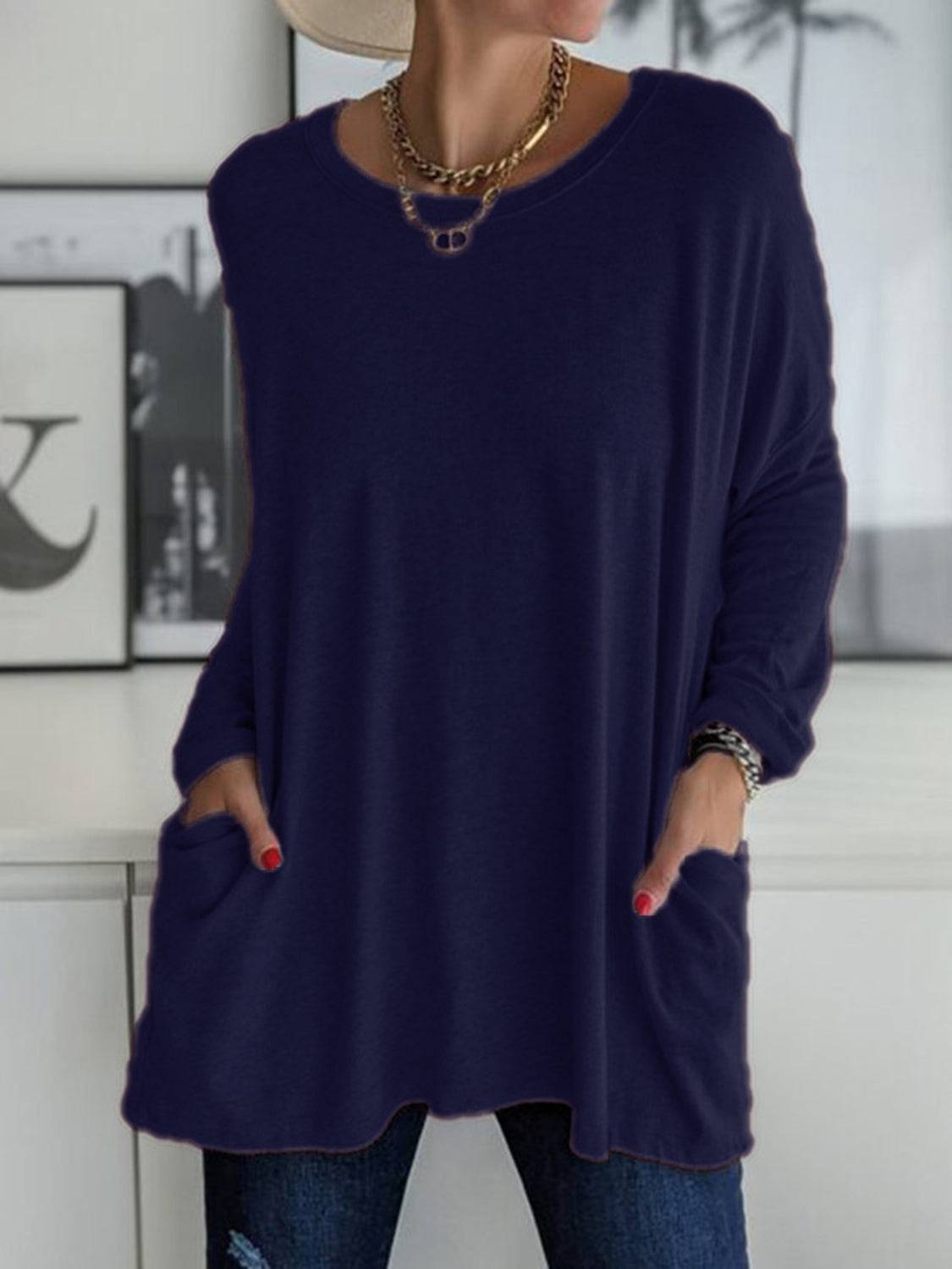 Full Size Round Neck Long Sleeve T-Shirt - Clothes For Her Online Store