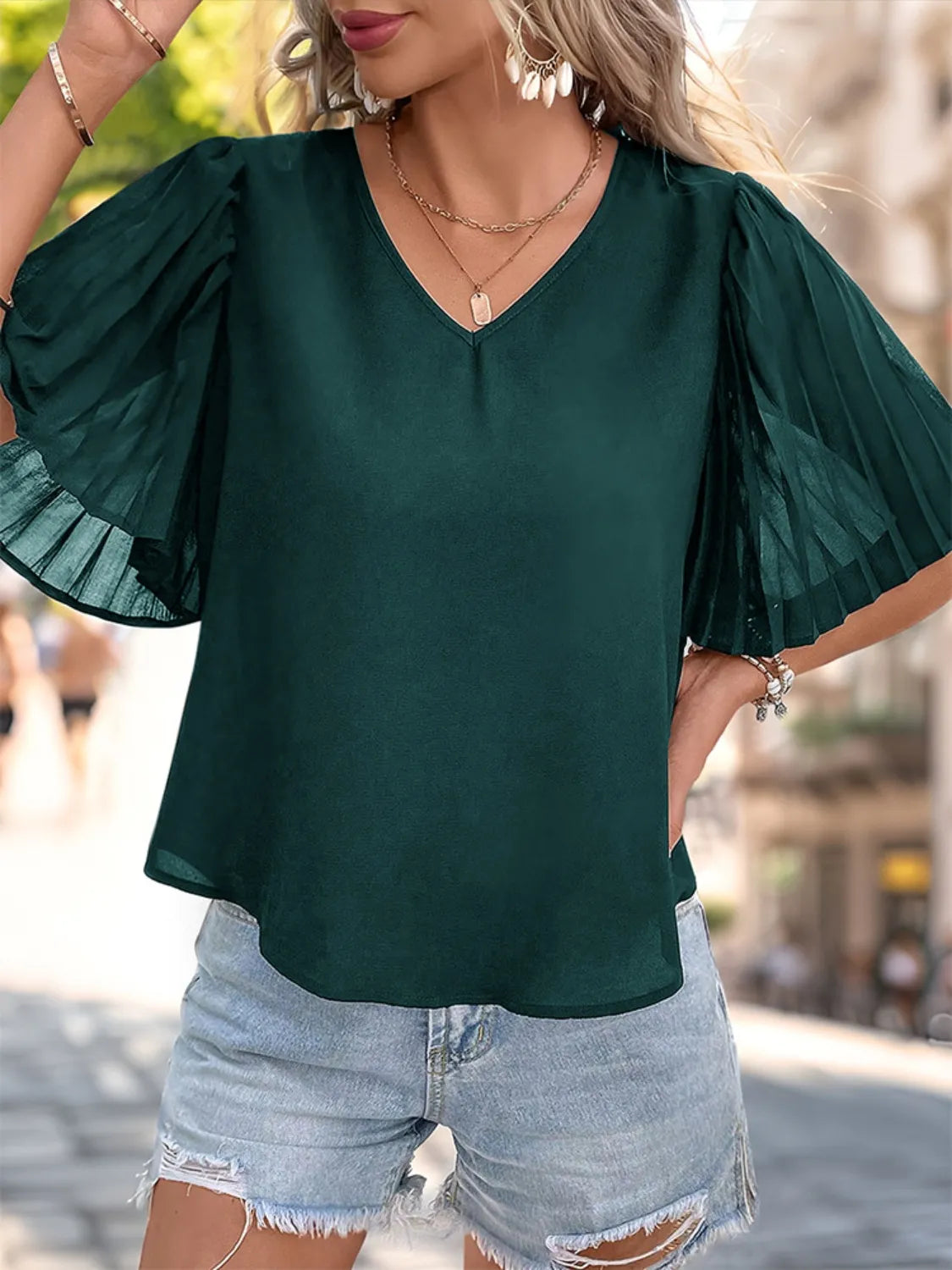 V-Neck Half Sleeve Blouse