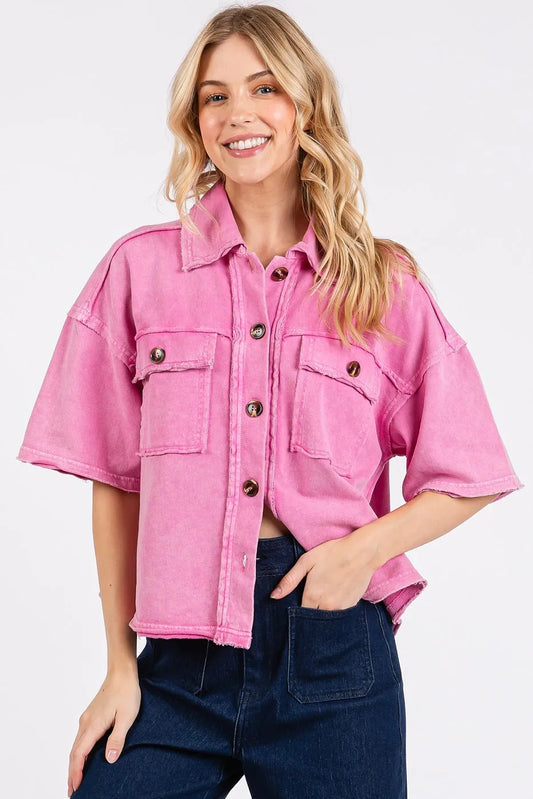 Mittoshop Mineral Wash Boxy Short Sleeve Button Down Shirt