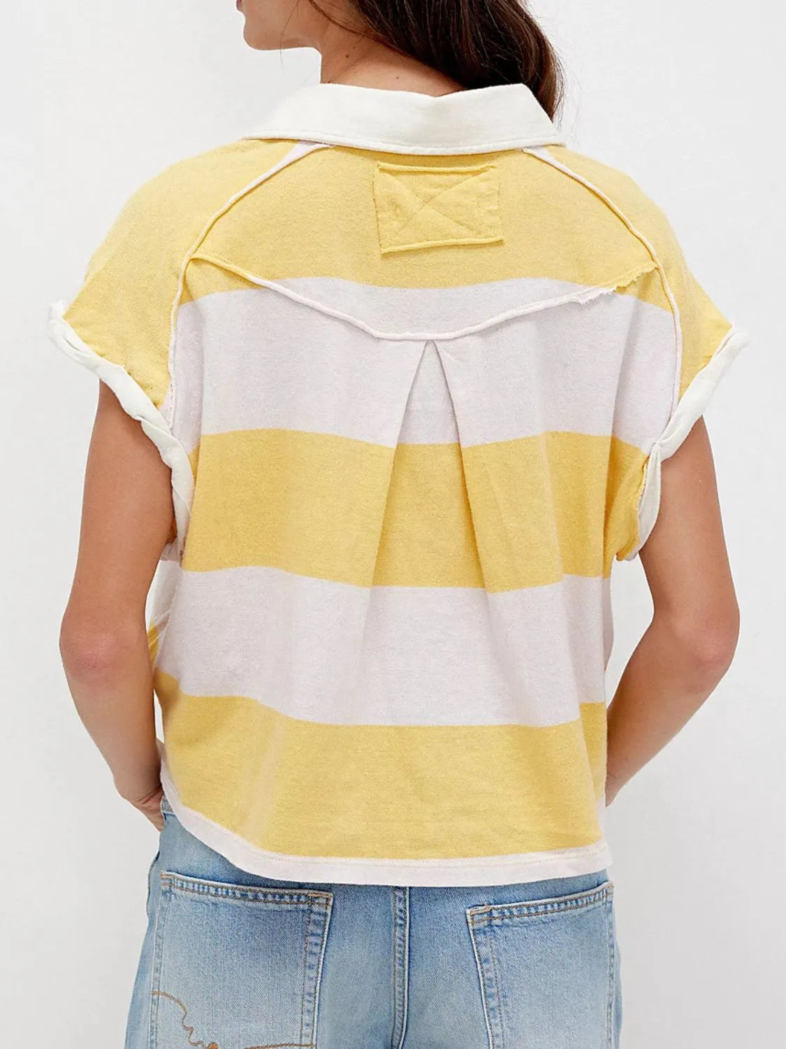 Striped Collared Neck Short Sleeve Top