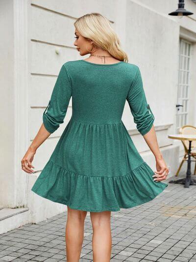 Tiered Ruched V-Neck Mini Dress - Clothes For Her Online Store