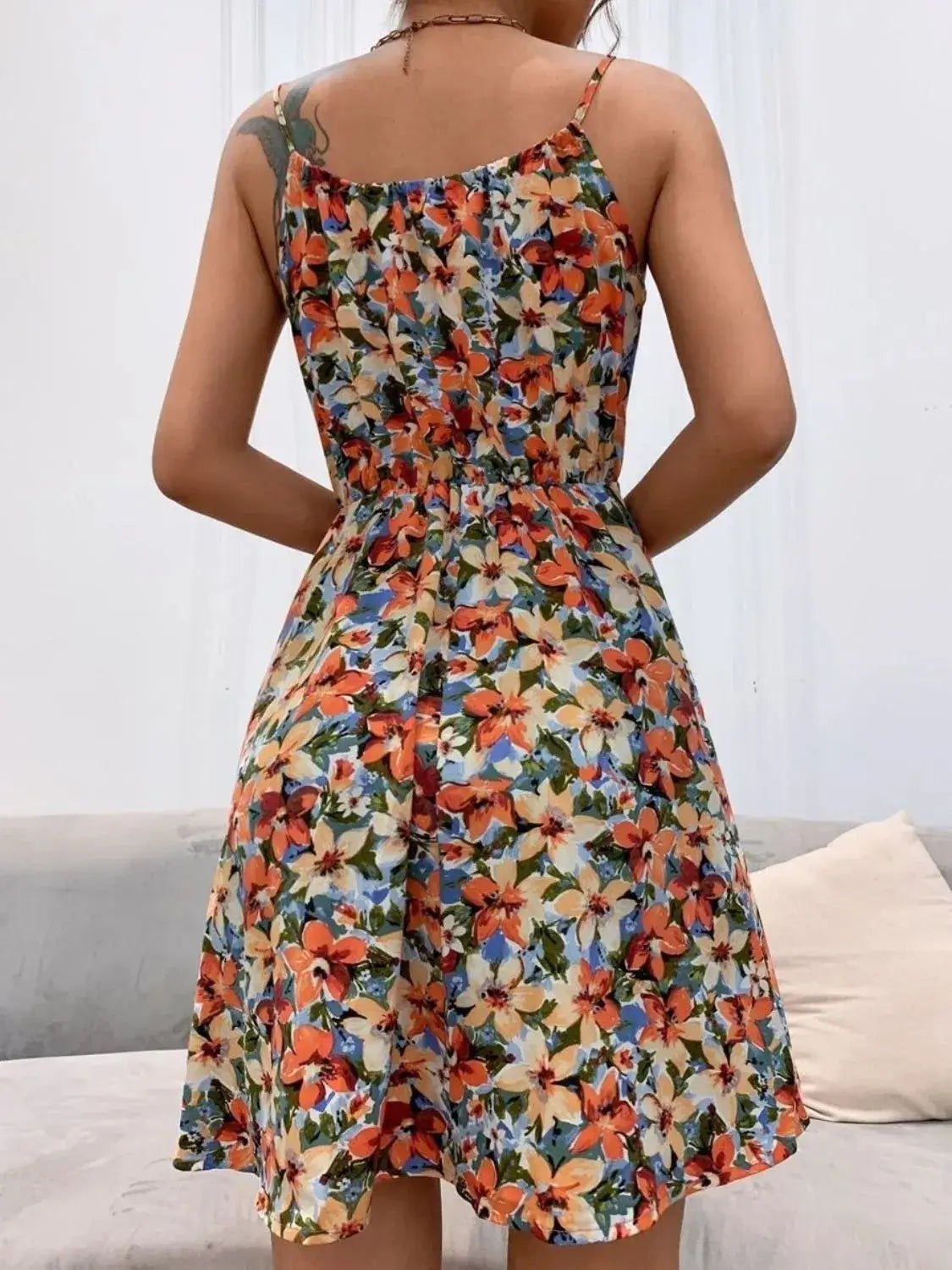 Floral Print Spaghetti Strap Summer Mini Dress