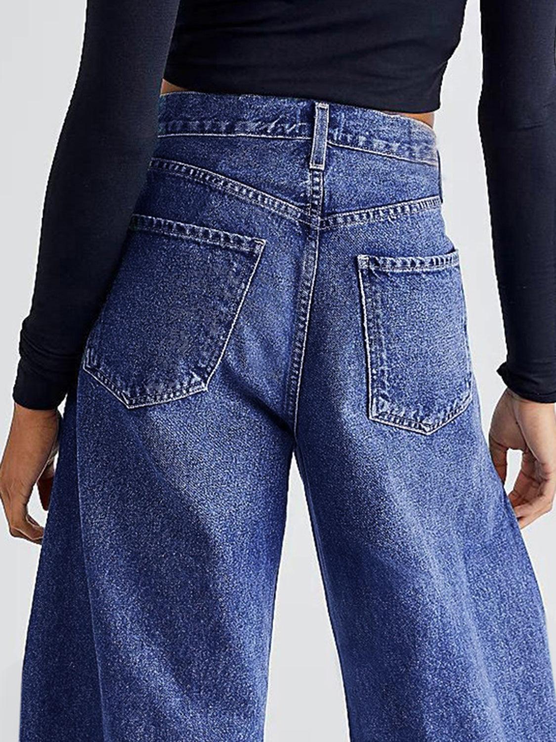 Raw Hem Wide Leg Jeans with Pockets - Clothes For Her Online Store