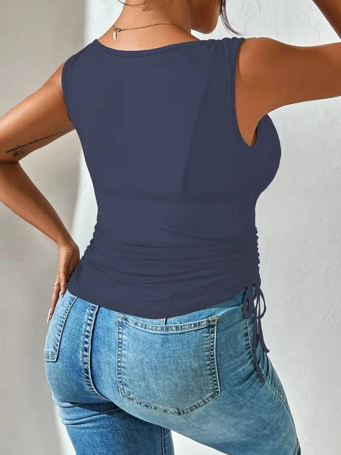Side Drawstring Ruched Tank - Clothes For Her Online Store