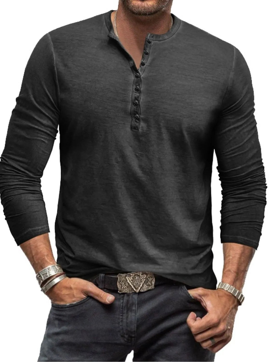 Men's Full Size Button Detail Long Sleeve Top Plus Size