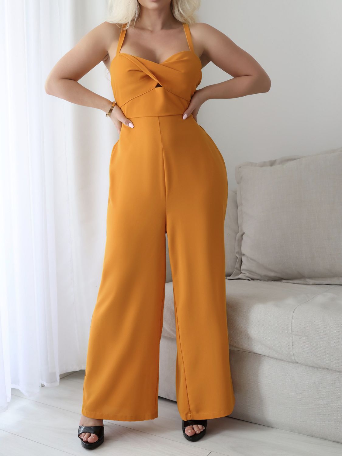 Devine Tie Back Backless Crisscross Jumpsuit