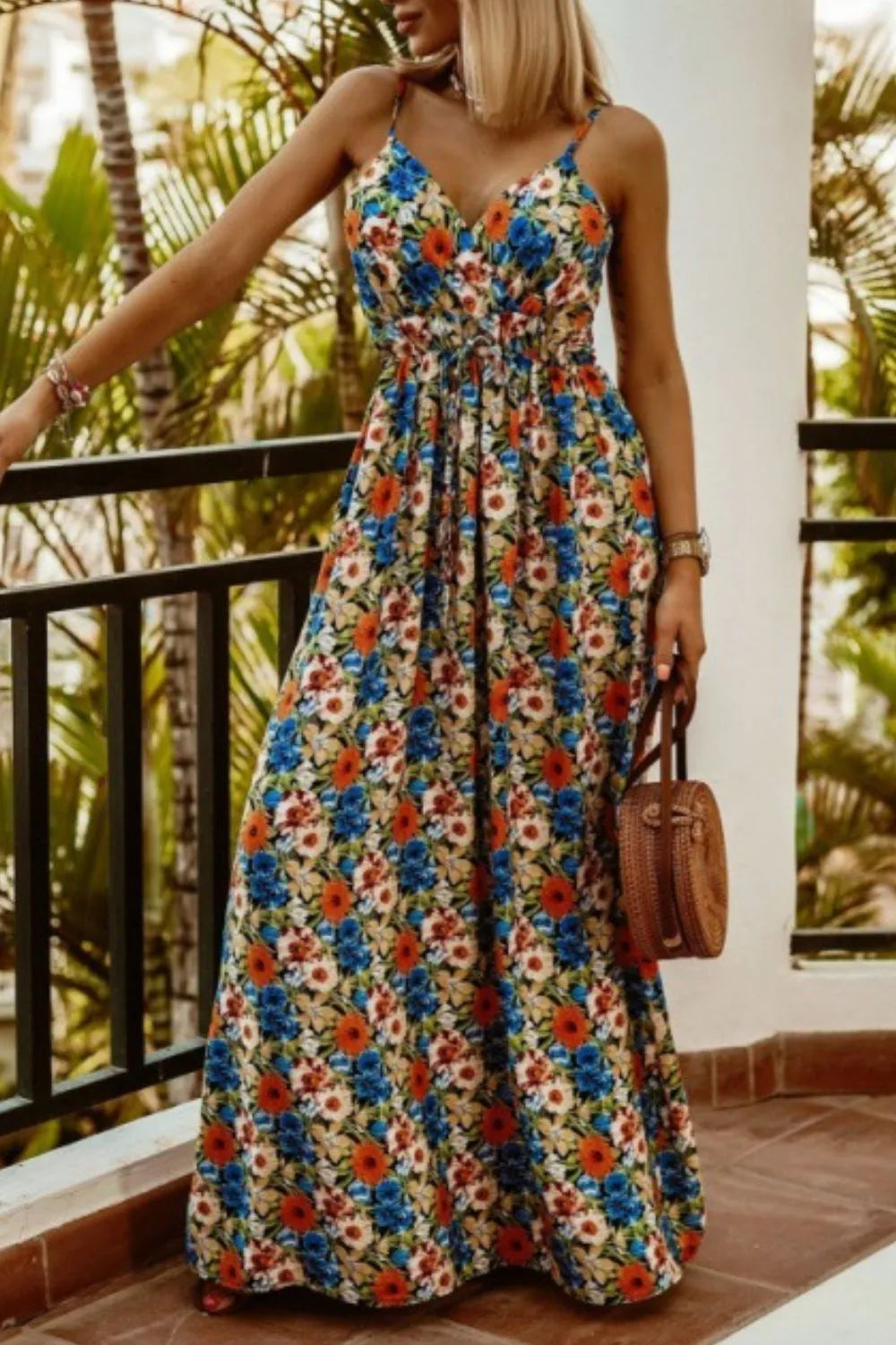 Printed Spaghetti Strap Maxi Dress