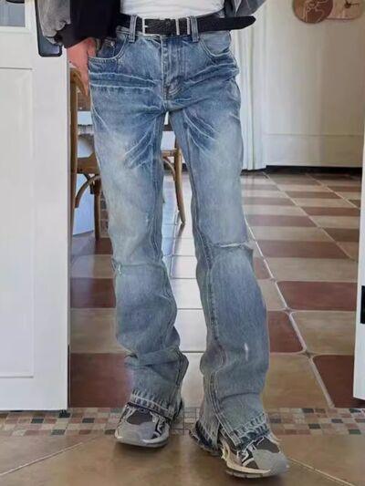Men's Distressed Raw Hem Jeans - Clothes For Her Online Store