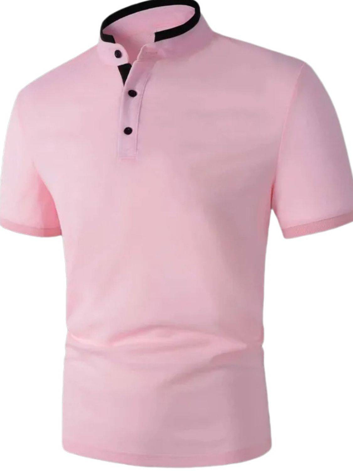 Men's Full Size Stand Collar Contrast Short Sleeve Polo Plus Size