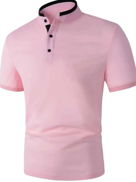 Men's Full Size Stand Collar Contrast Short Sleeve Polo Plus Size - Clothes For Her Online Store