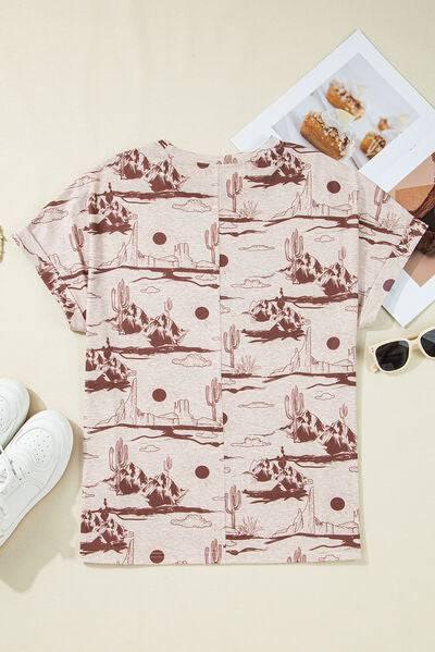 Printed Round Neck Short Sleeve T-Shirt