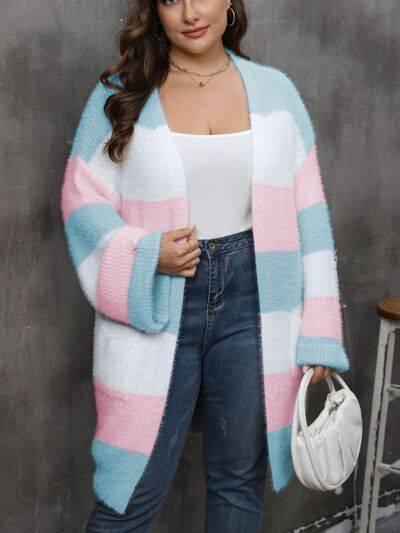 Plus Size Open Front Long Sleeve Cardigan - Clothes For Her Online Store
