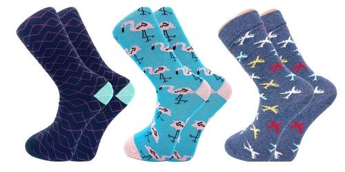 3 Pairs Colorful Fun Crazy Crew Dress Socks for Men and Women Cotton