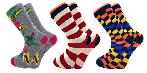 3 Pairs Colorful Fun Crazy Crew Dress Socks for Men and Women Cotton