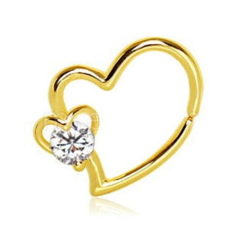 Gold Heart Cartilage Earring with Jeweled Heart