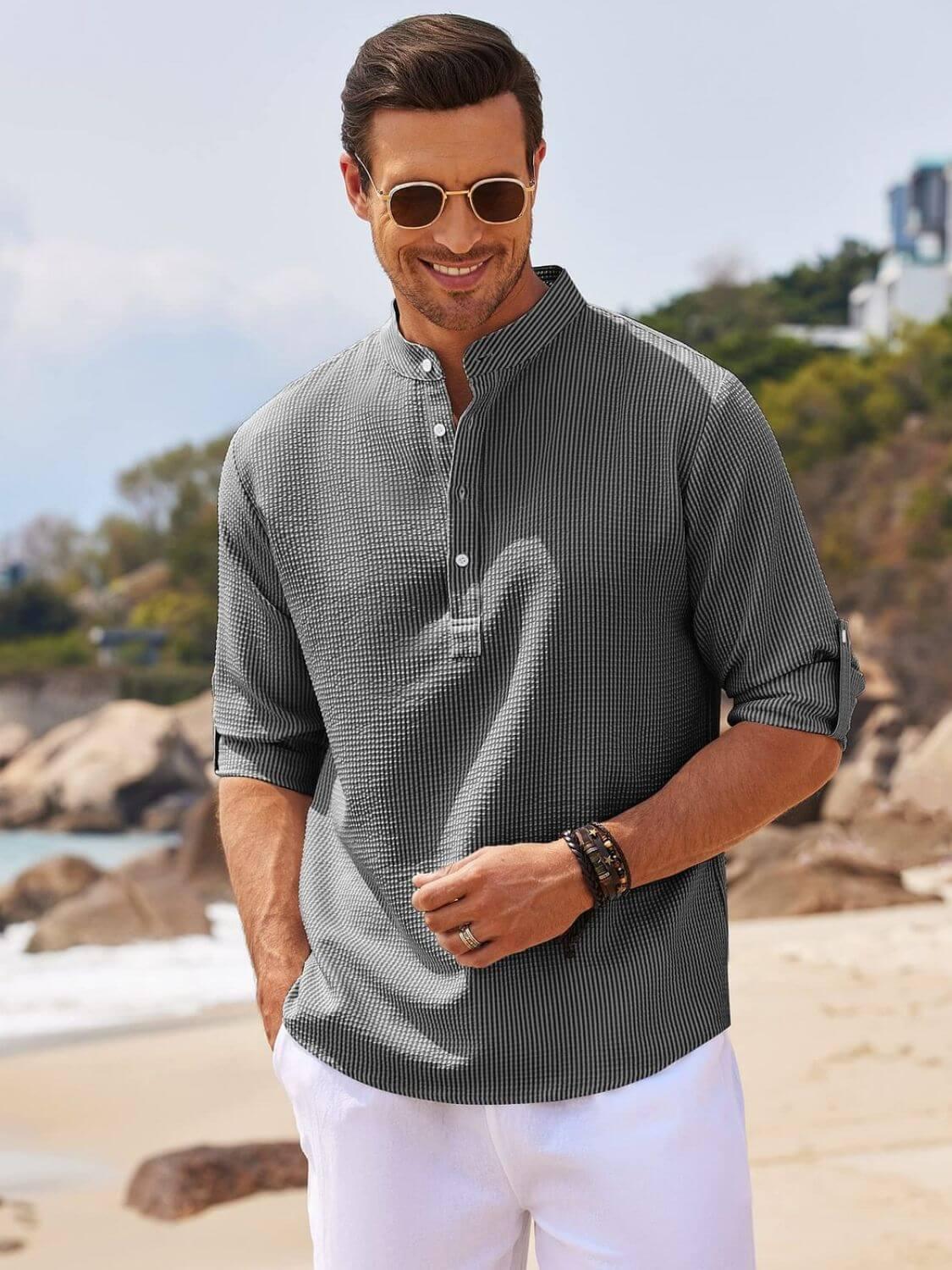 Men's Full Size Half Button Long Sleeve Shirt Plus Size - Clothes For Her Online Store