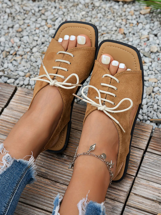 Casual Lace-Up Open Toe Flat Sandals
