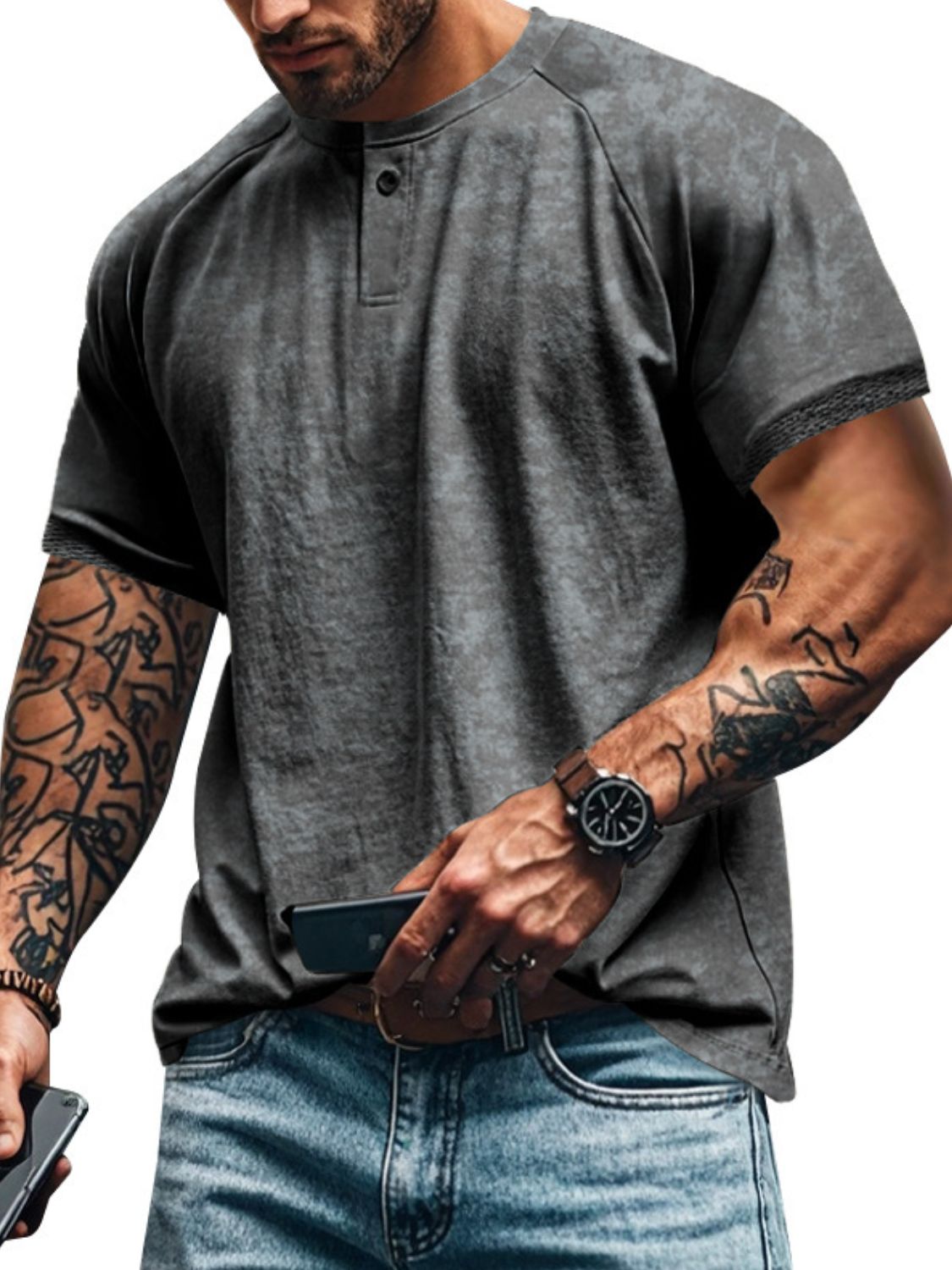Men's Full Size Round Neck Short Sleeve T-Shirt Plus Size - Clothes For Her Online Store