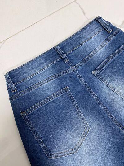 High Rise Rolled Straight Leg Jeans