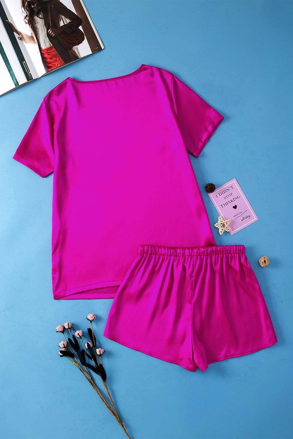 V-Neck Short Sleeve Top and Shorts Set - Clothes For Her Online Store