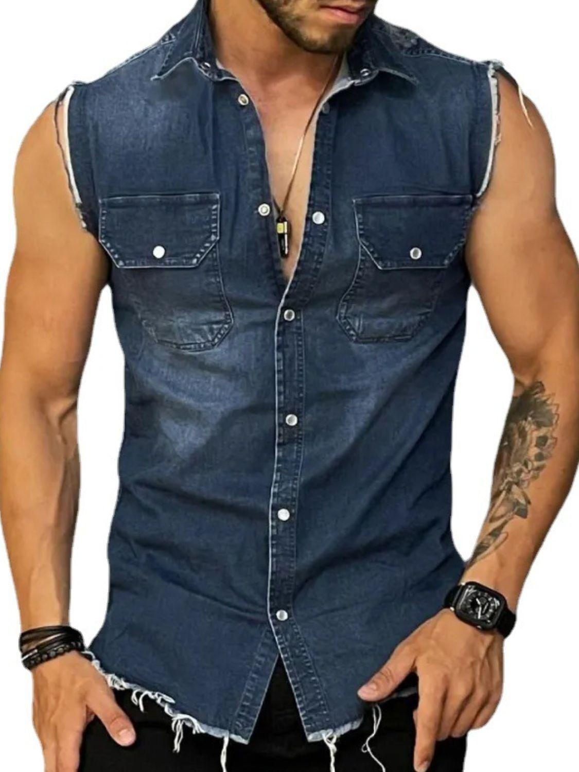 Men's Snap Down Sleeveless Denim Shirt - Clothes For Her Online Store