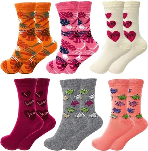 6 Pairs Women's Colorful Combed Cotton Crew Socks Size 9-11 Soft and