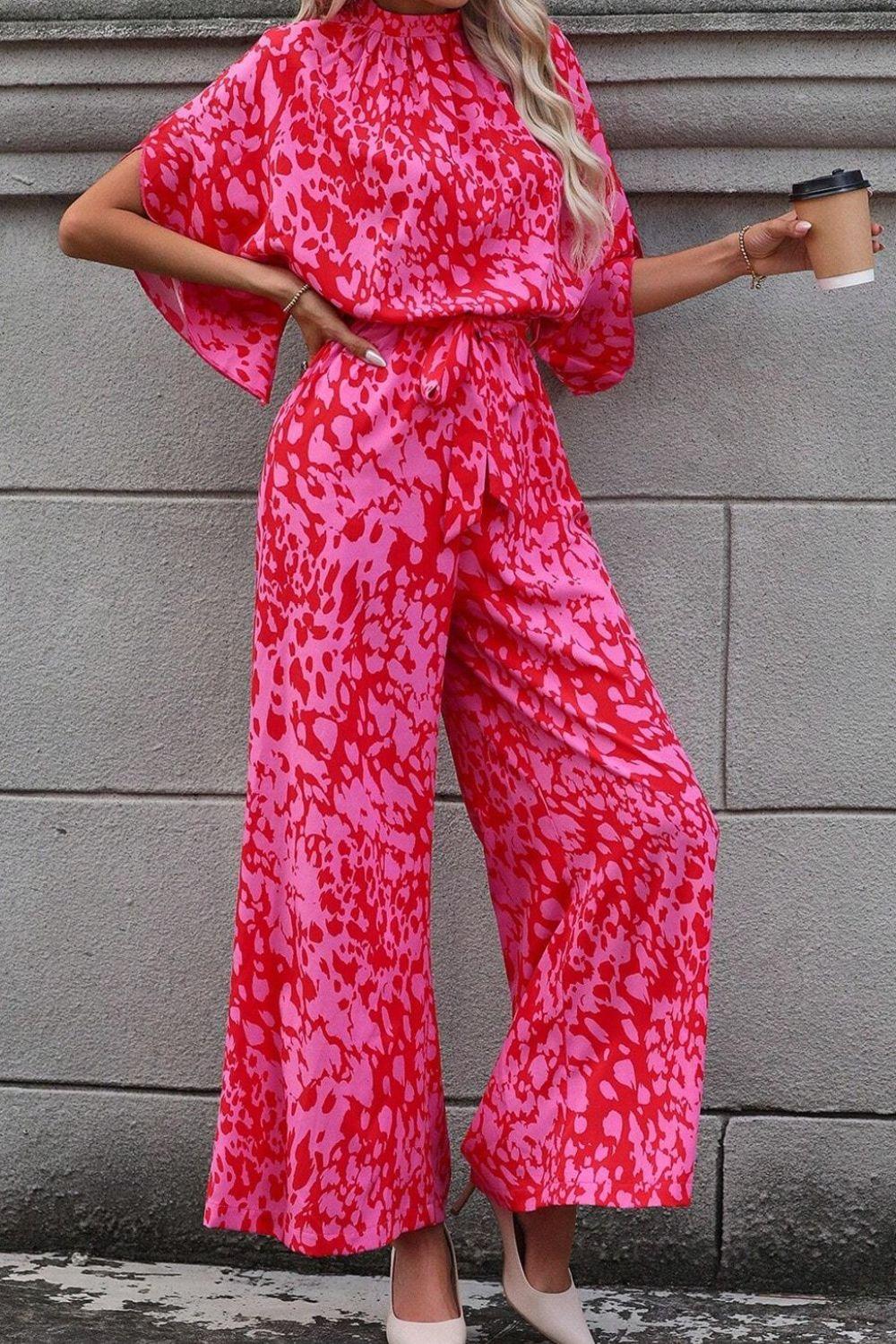 Leopard Belted Wide Leg Jumpsuit - Clothes For Her Online Store